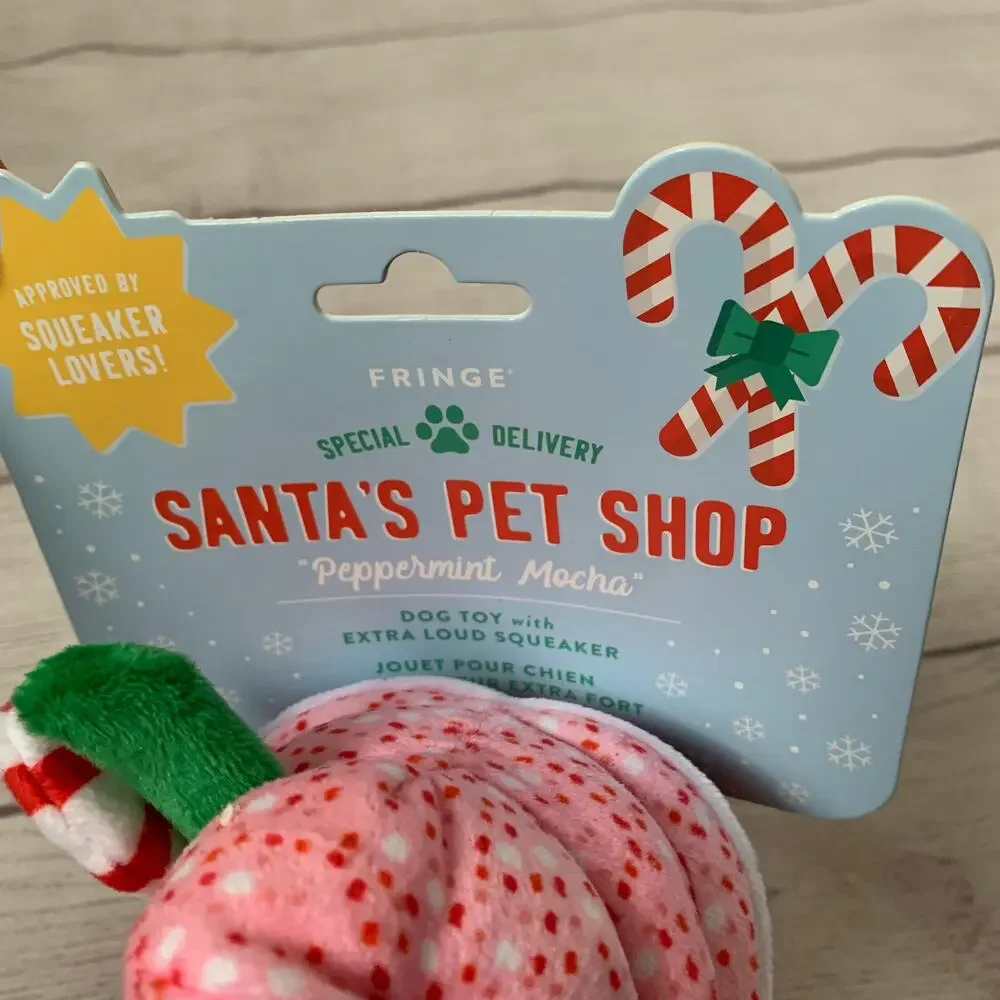 Fringe Dog Toy with Squeaker Peppermint Mocha Christmas Chew Fetch Crinkle 8